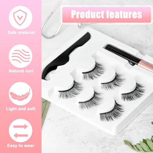 Magnetic Eyelashes, 3 Pairs Reusable Magnetic Lashes, Natural Look False Eyelashes for Working, Dates, Party, Weddings, Lightweight & Sweatproof, No Glue Needed