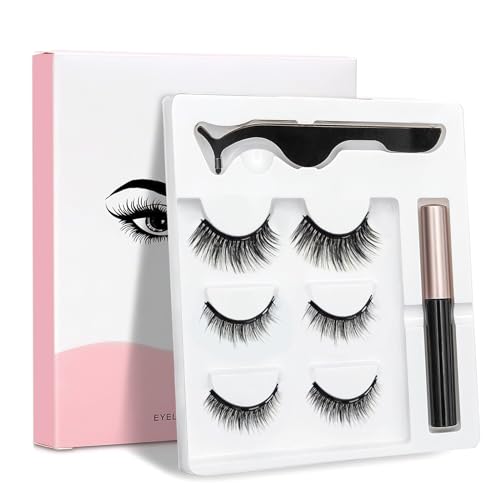 Magnetic Eyelashes, 3 Pairs Reusable Magnetic Lashes, Natural Look False Eyelashes for Working, Dates, Party, Weddings, Lightweight & Sweatproof, No Glue Needed