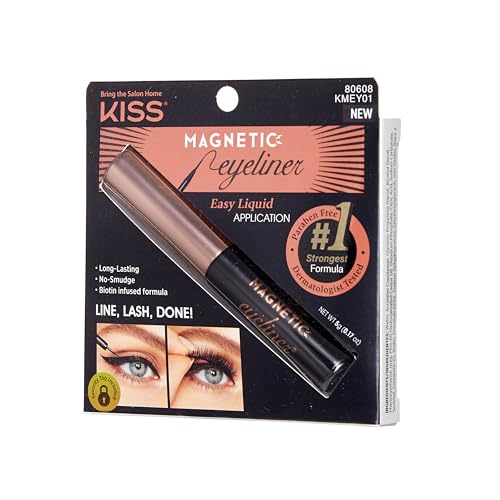 Kiss Lashes Magnetic Eyeliner, Black, 0.16 Ounce, Smudge Proof, Biotin Infused, Free of Synthetic Fragrances, Dyes, Parabens, Petrochemicals, And Formaldehyde with Precision Tip Brush