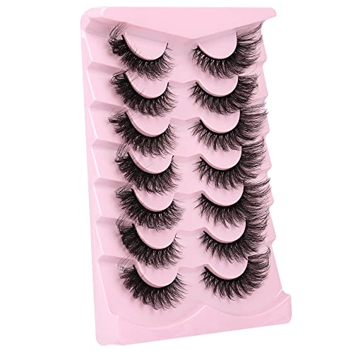 Cat Eye Fake Lashes Dramatic False Eyelashes Faux Mink Lashes Extension Wispy Fluffy Natural Look 7 Pairs Pack Fox Eye Lash 8D Volume Thick long Reusable Light Cruelty-Free