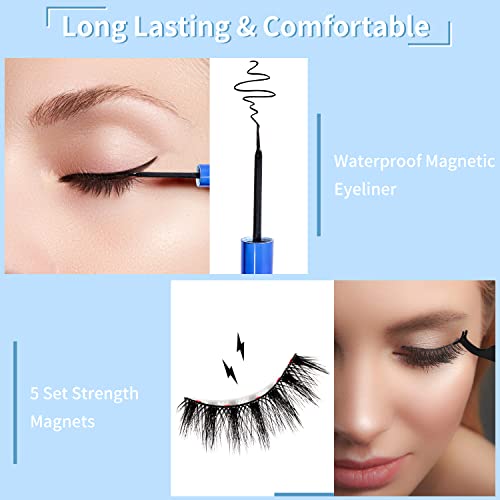 Magnetic Eyelashes and Eyeliner Kit, 7 Pairs Magnetic Lashes 3D Natural Look with Eyeliner and Tweezers, Reusable False Eyelashes Easy to Wear, No Glue Needed, Lightweight, Sweatproof (7 Pairs)