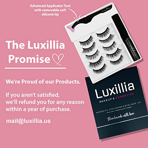 Luxillia Magnetic Lashes with Eyeliner, Most Natural Looking Magnetic Eyelashes Kit with Applicator, Best 8D and 3D Look, Reusable Fake Eye Lash, No Glue, Strongest Waterproof Liquid Liner
