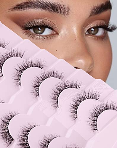 Onlyall Natural Lashes Wispy Lashes Natural Look False Eyelashes Natural Flared Eyelashes False Eye Lashes Soft Fluffy Lashes 7 Pairs D1