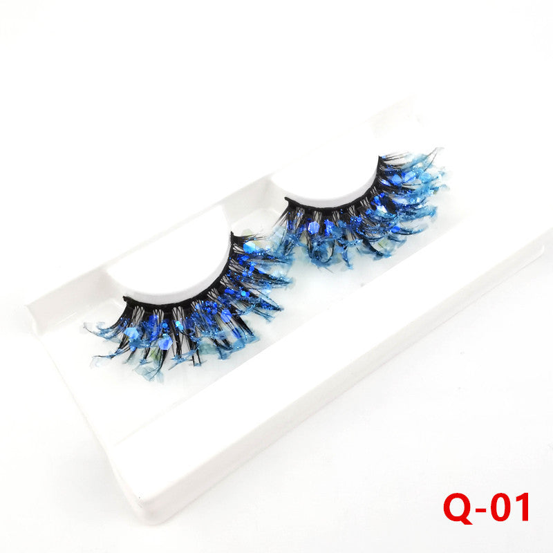 Colorful Luminous 3D False Eyelashes Natural Nude Makeup Stage Makeup Shimmering Powder Sequins Diamond Thick Exaggerated European And American Eyelash