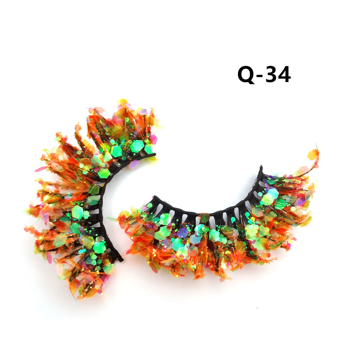 Colorful Luminous 3D False Eyelashes Natural Nude Makeup Stage Makeup Shimmering Powder Sequins Diamond Thick Exaggerated European And American Eyelash