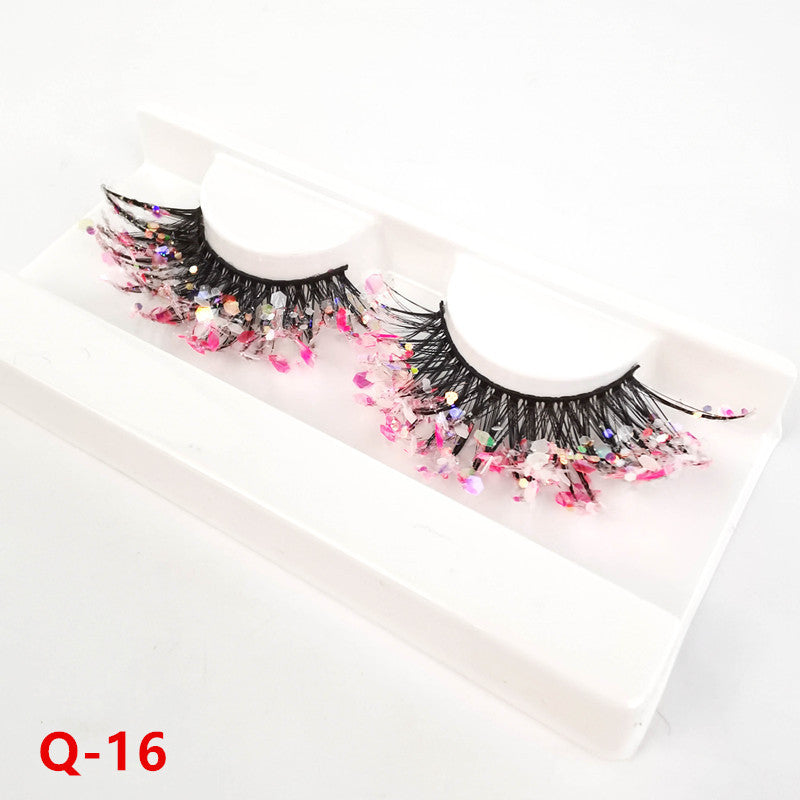 Colorful Luminous 3D False Eyelashes Natural Nude Makeup Stage Makeup Shimmering Powder Sequins Diamond Thick Exaggerated European And American Eyelash