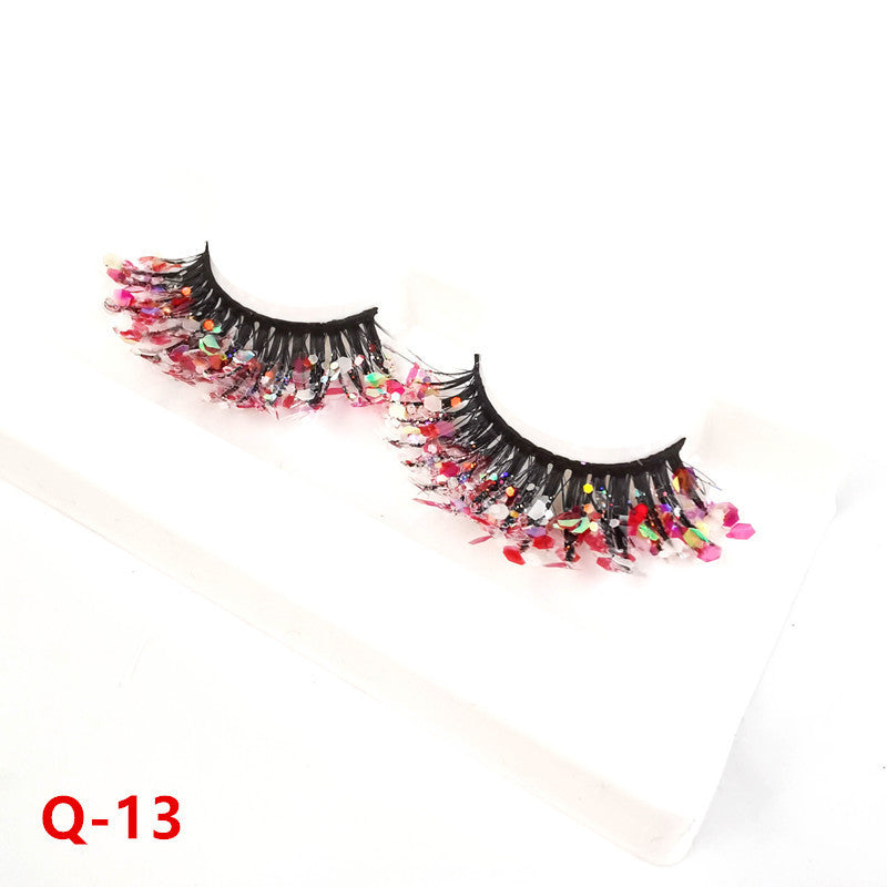 Colorful Luminous 3D False Eyelashes Natural Nude Makeup Stage Makeup Shimmering Powder Sequins Diamond Thick Exaggerated European And American Eyelash