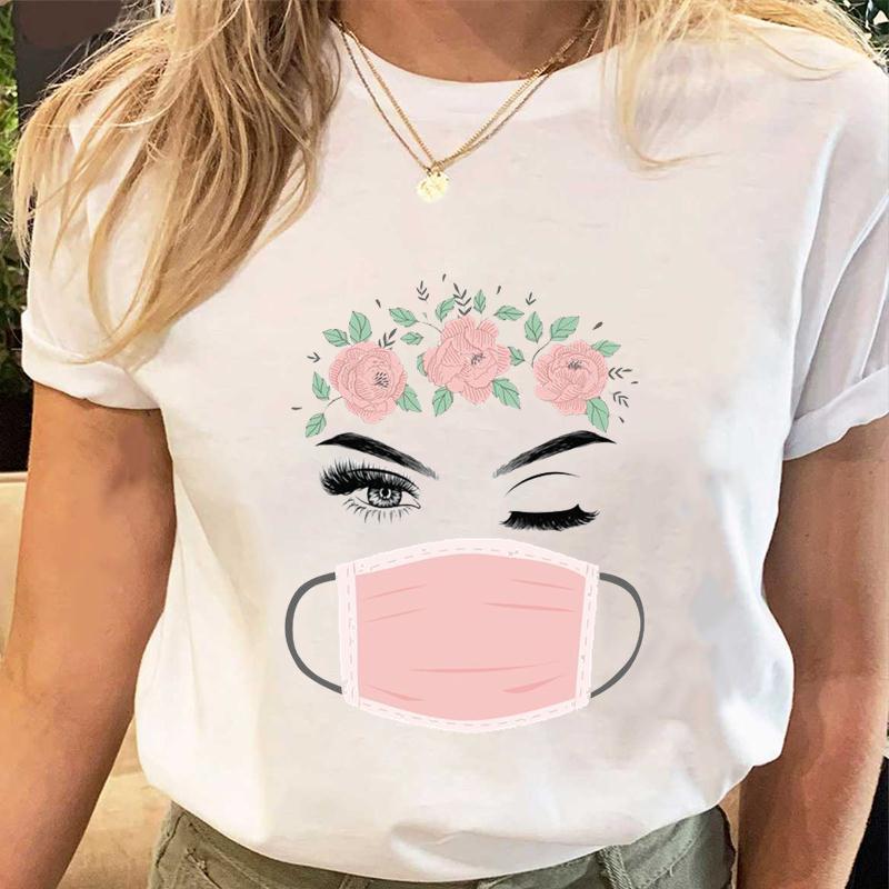 Women's Lips Eyelashes Cartoon Print Loose Round Neck T-Shirt Short Sleeve