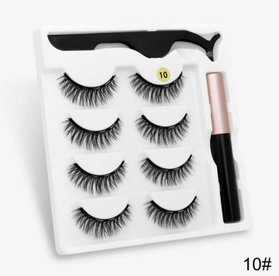 Four Pairs Of Magnetic False Eyelashes Set With Tweezers Eyeliner