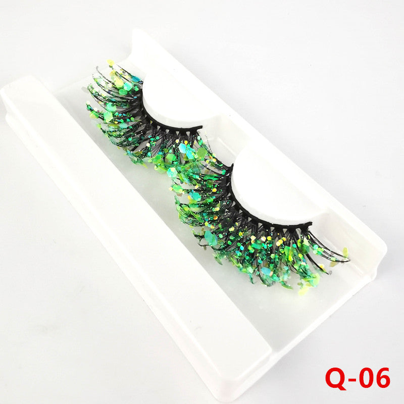 Colorful Luminous 3D False Eyelashes Natural Nude Makeup Stage Makeup Shimmering Powder Sequins Diamond Thick Exaggerated European And American Eyelash