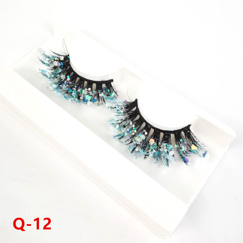 Colorful Luminous 3D False Eyelashes Natural Nude Makeup Stage Makeup Shimmering Powder Sequins Diamond Thick Exaggerated European And American Eyelash