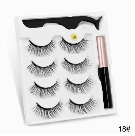 Four Pairs Of Magnetic False Eyelashes Set With Tweezers Eyeliner