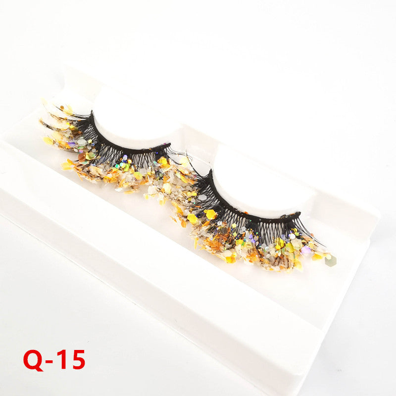 Colorful Luminous 3D False Eyelashes Natural Nude Makeup Stage Makeup Shimmering Powder Sequins Diamond Thick Exaggerated European And American Eyelash