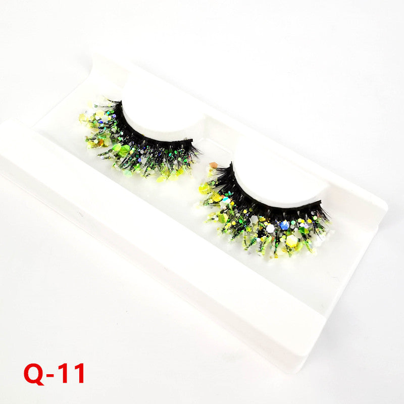 Colorful Luminous 3D False Eyelashes Natural Nude Makeup Stage Makeup Shimmering Powder Sequins Diamond Thick Exaggerated European And American Eyelash