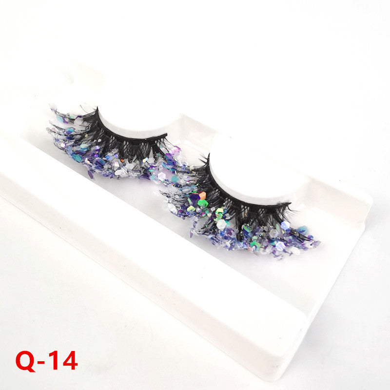 Colorful Luminous 3D False Eyelashes Natural Nude Makeup Stage Makeup Shimmering Powder Sequins Diamond Thick Exaggerated European And American Eyelash