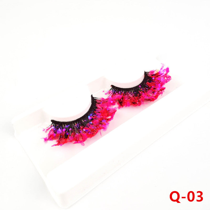 Colorful Luminous 3D False Eyelashes Natural Nude Makeup Stage Makeup Shimmering Powder Sequins Diamond Thick Exaggerated European And American Eyelash