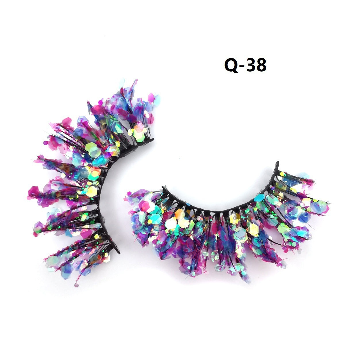 Colorful Luminous 3D False Eyelashes Natural Nude Makeup Stage Makeup Shimmering Powder Sequins Diamond Thick Exaggerated European And American Eyelash