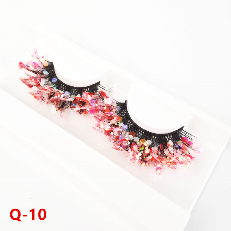 Colorful Luminous 3D False Eyelashes Natural Nude Makeup Stage Makeup Shimmering Powder Sequins Diamond Thick Exaggerated European And American Eyelash