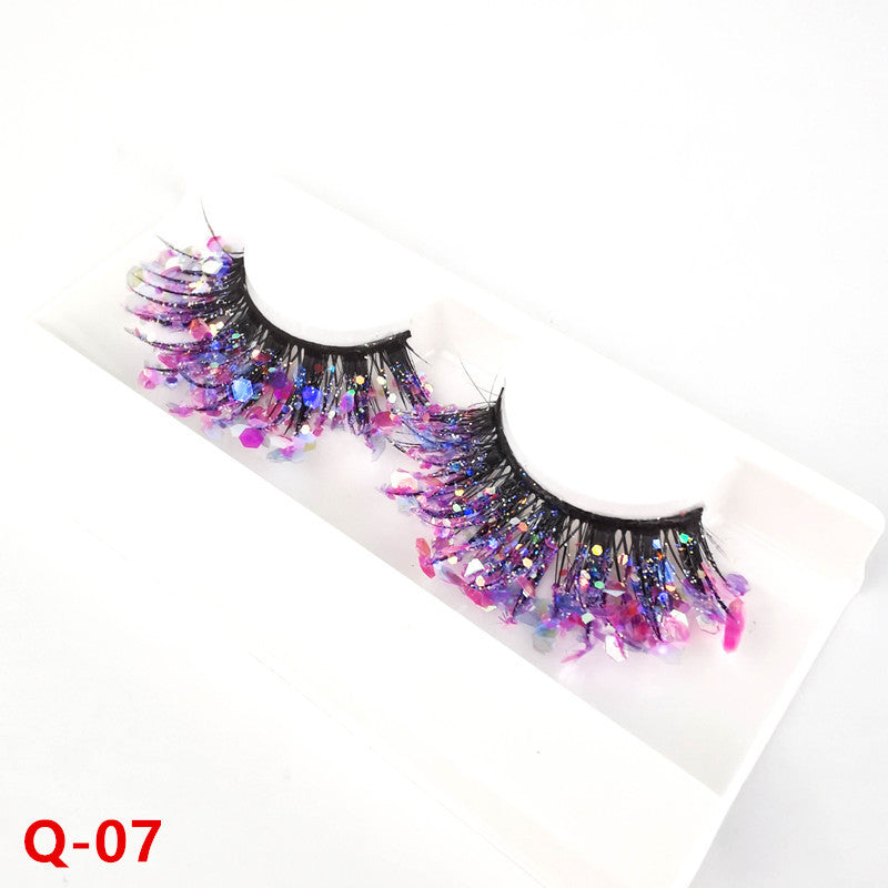 Colorful Luminous 3D False Eyelashes Natural Nude Makeup Stage Makeup Shimmering Powder Sequins Diamond Thick Exaggerated European And American Eyelash