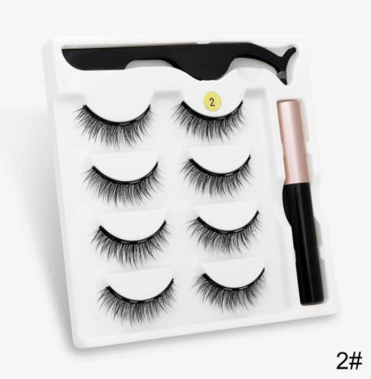 Four Pairs Of Magnetic False Eyelashes Set With Tweezers Eyeliner