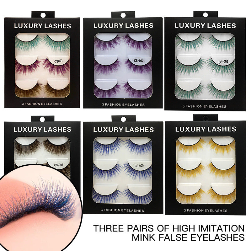 High-grade Color False Eyelashes Three-dimensional Thick Thickened Eyelash Cross Natural