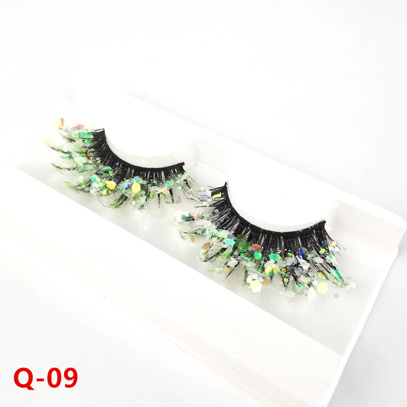 Colorful Luminous 3D False Eyelashes Natural Nude Makeup Stage Makeup Shimmering Powder Sequins Diamond Thick Exaggerated European And American Eyelash