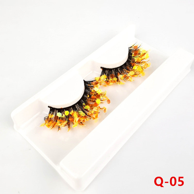 Colorful Luminous 3D False Eyelashes Natural Nude Makeup Stage Makeup Shimmering Powder Sequins Diamond Thick Exaggerated European And American Eyelash